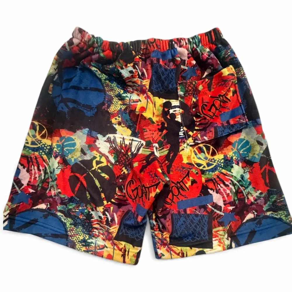 Graffiti Basketball Long‎ Fuzzy Shorts Boys Youth Size 14/16